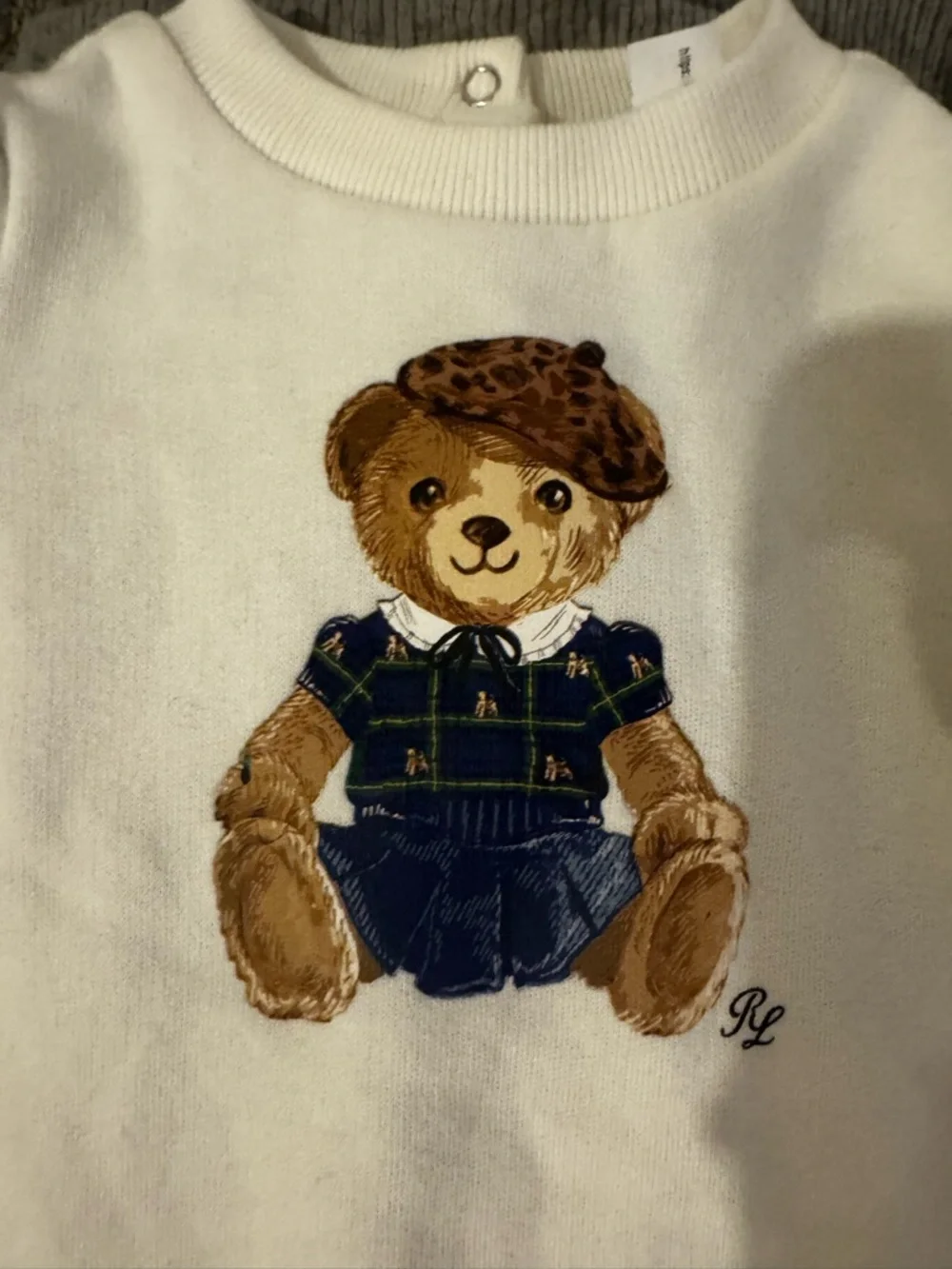 Ralph Lauren White Baby Footie with Teddy Bear Motif